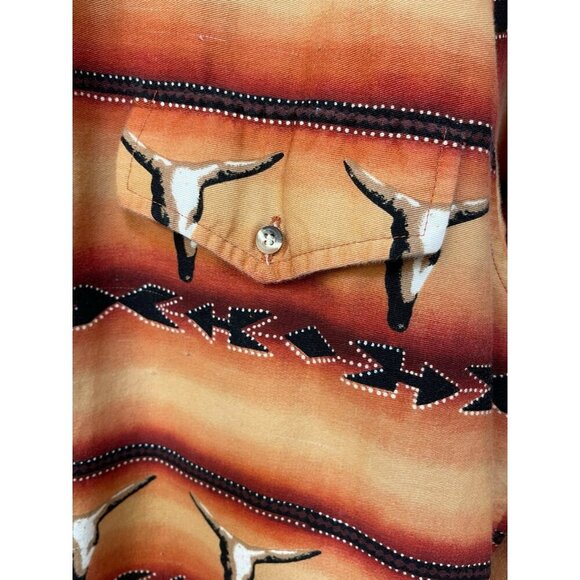 Roper Western Men's Multi Colored Sz M Bull Head Long Sleeve Shirt 15 1/2 33 - Picture 8 of 11